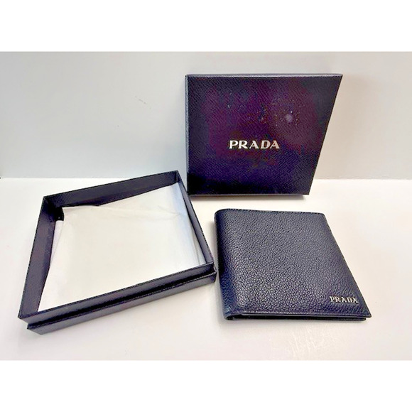PRADA - Mens Wallet Billfold Card Holder - Saffiano - COA NEW W/BOX - NAVY BLUE - Picture 2 of 16
